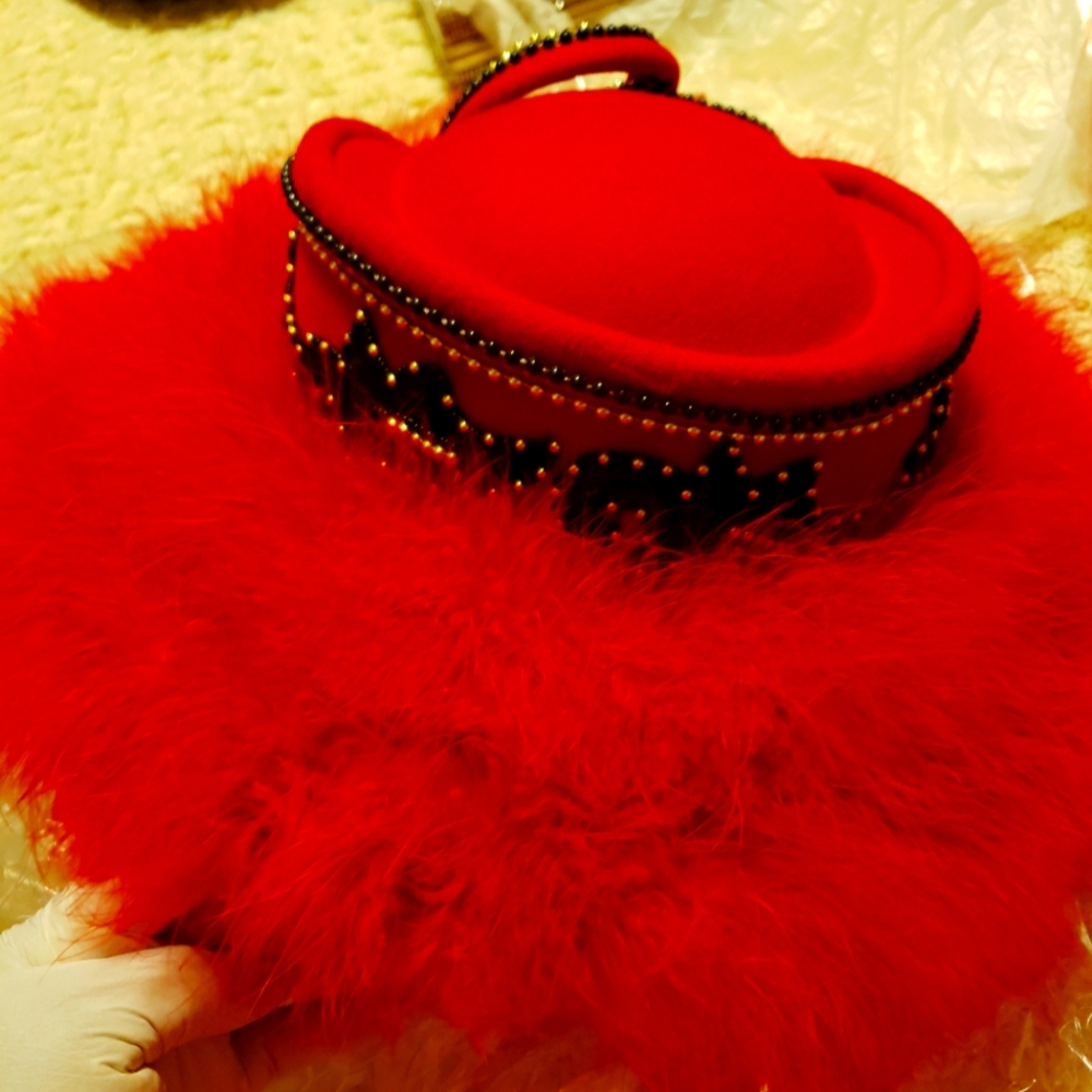 Red Furry Rhinestone Church Hat